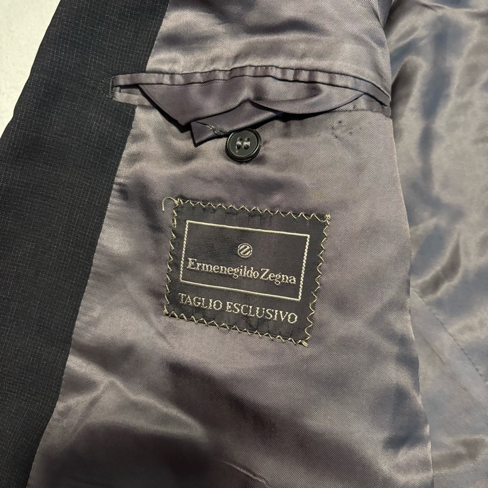 VTG Zegna 42R Taglio Esclusivo Black Check Blazer Double Breasted Italy Y2K - Picture 7 of 9